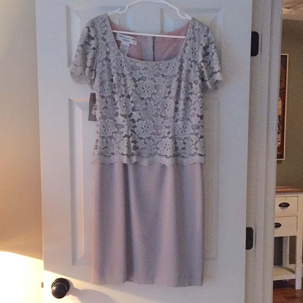 Soft pearl silver grey evening dress